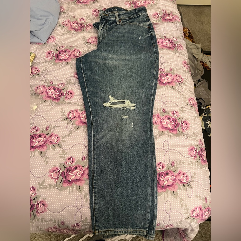 Old Navy Blue Distressed Straight Leg Jeans